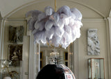 Natural Ostrich Feather Gasolier Chandelier with Polished Brass Frame for Luxury Interiors