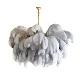 Natural Ostrich Feather Gasolier Chandelier with Polished Brass Frame for Luxury Interiors