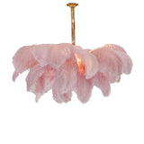 Natural Ostrich Feather Gasolier Chandelier with Polished Brass Frame for Luxury Interiors