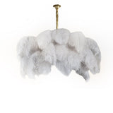 Natural Ostrich Feather Gasolier Chandelier with Polished Brass Frame for Luxury Interiors