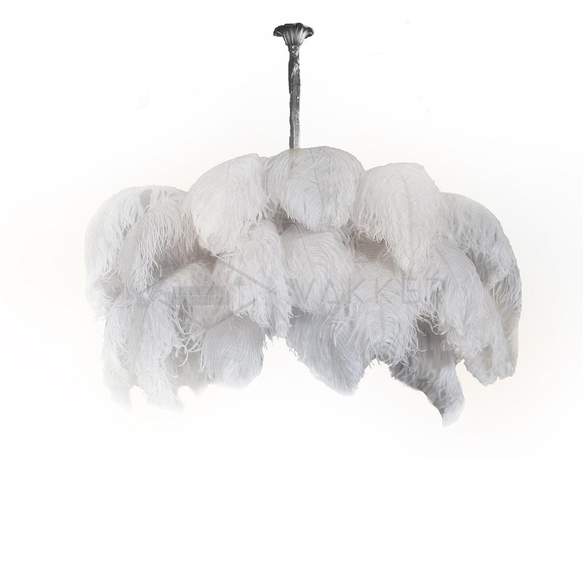 Natural Ostrich Feather Gasolier Chandelier with Polished Brass Frame for Luxury Interiors