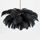 Natural Ostrich Feather Gasolier Chandelier with Polished Brass Frame for Luxury Interiors