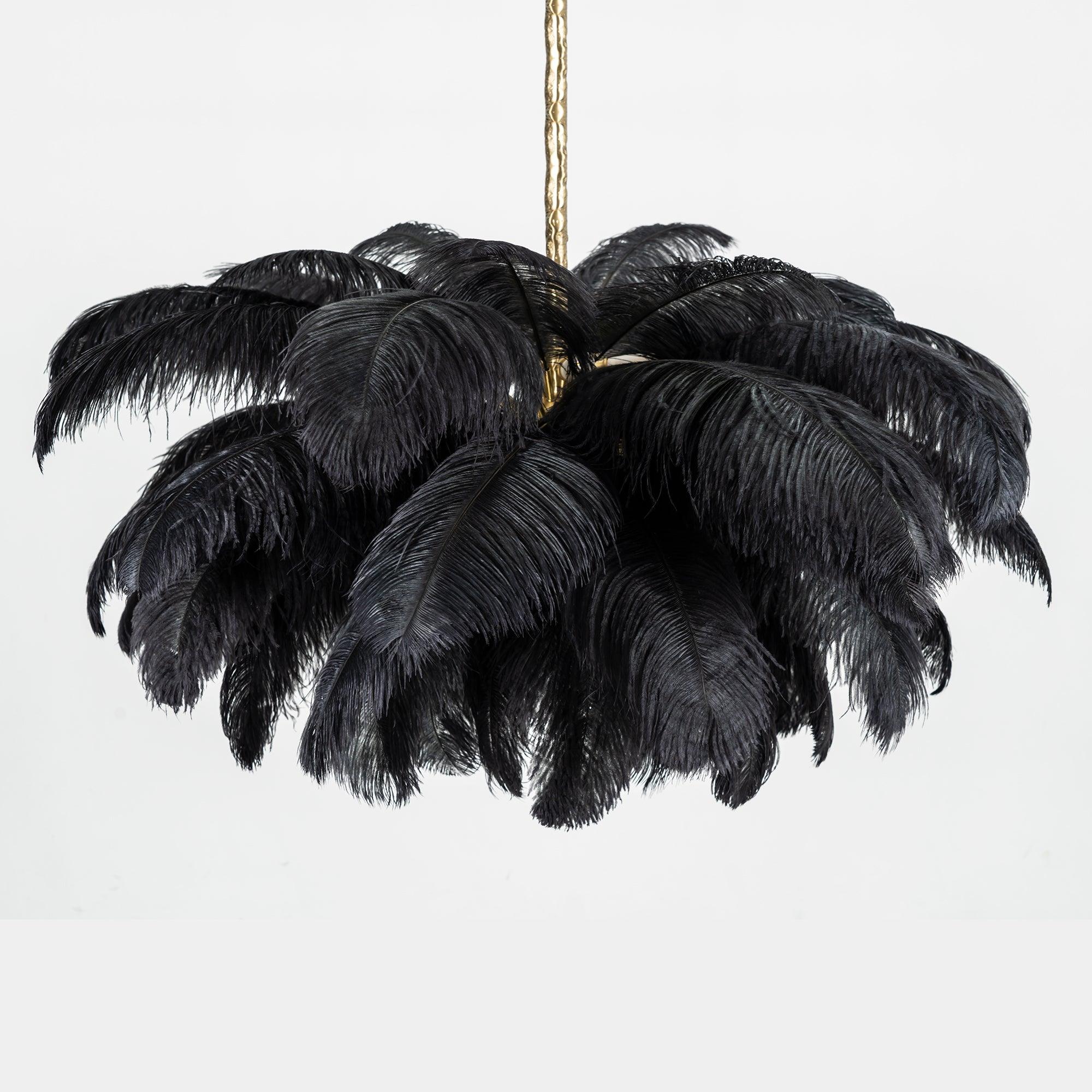 Natural Ostrich Feather Gasolier Chandelier with Polished Brass Frame for Luxury Interiors