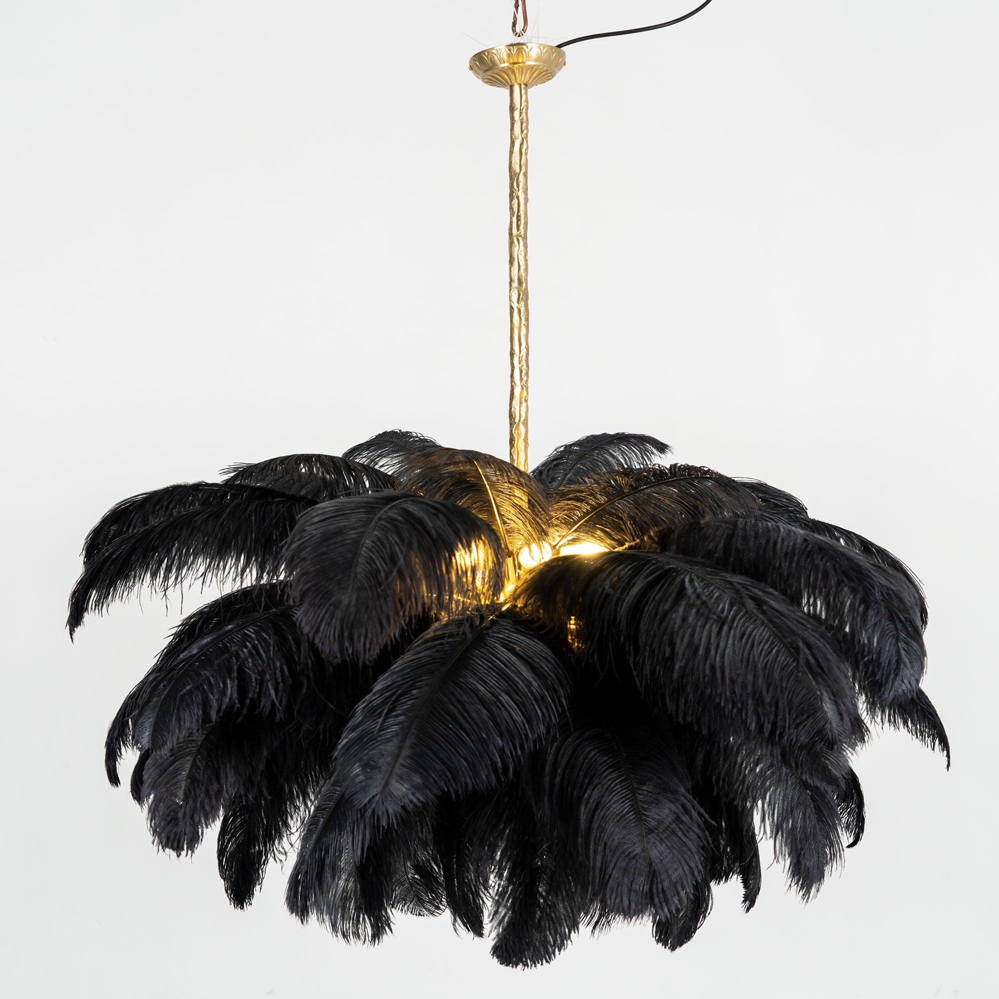 Natural Ostrich Feather Gasolier Chandelier with Polished Brass Frame for Luxury Interiors