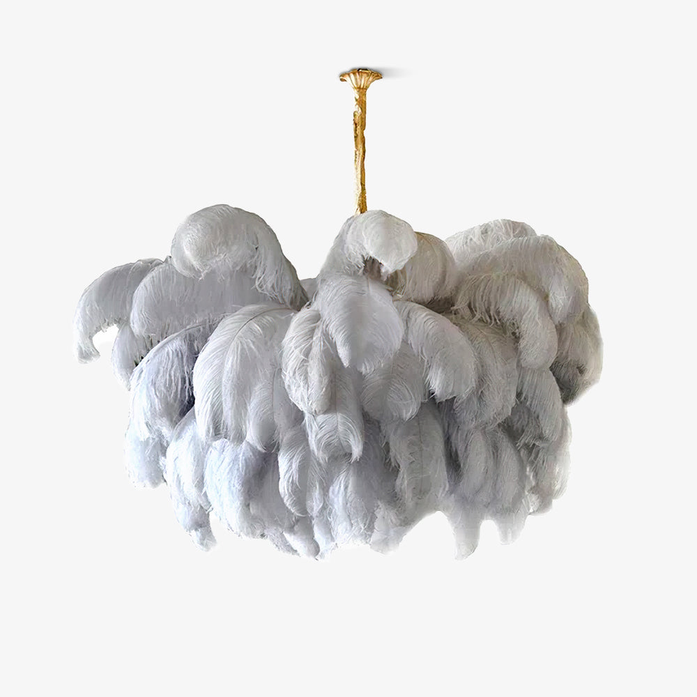 Natural Ostrich Feather Gasolier Chandelier with Polished Brass Frame for Luxury Interiors
