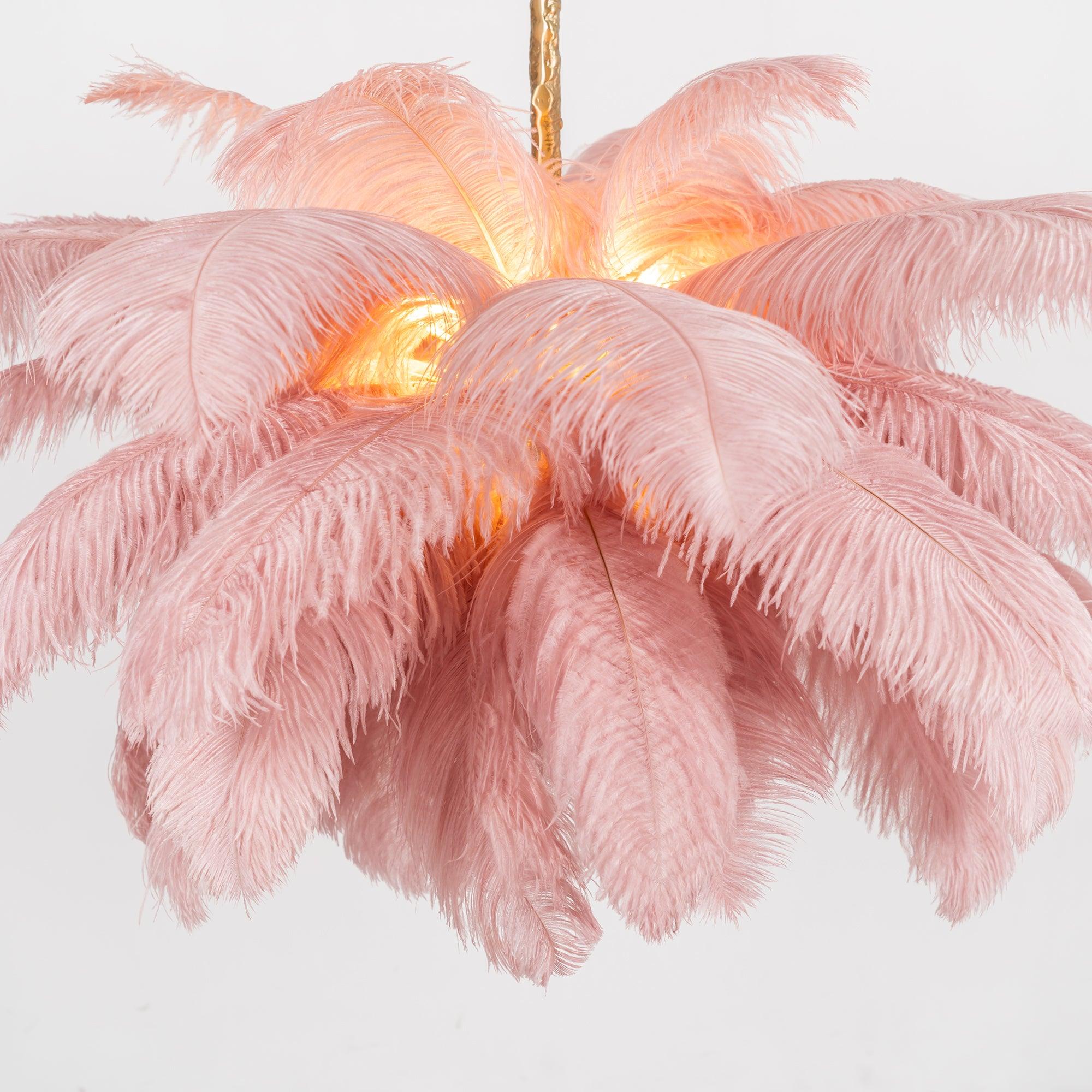 Natural Ostrich Feather Gasolier Chandelier with Polished Brass Frame for Luxury Interiors