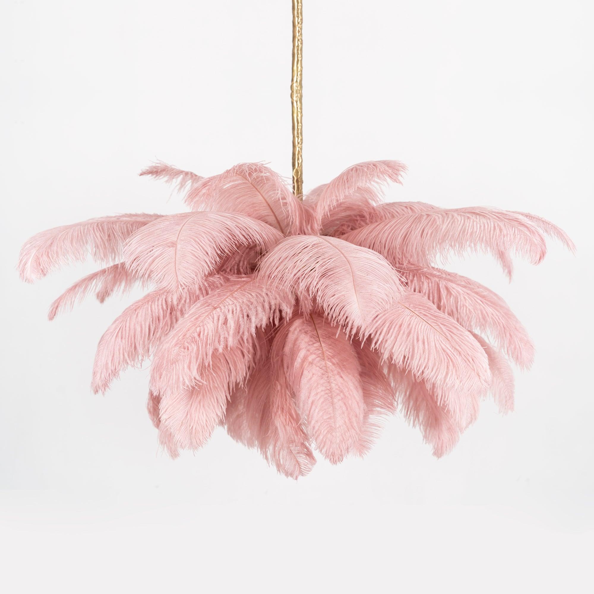 Natural Ostrich Feather Gasolier Chandelier with Polished Brass Frame for Luxury Interiors