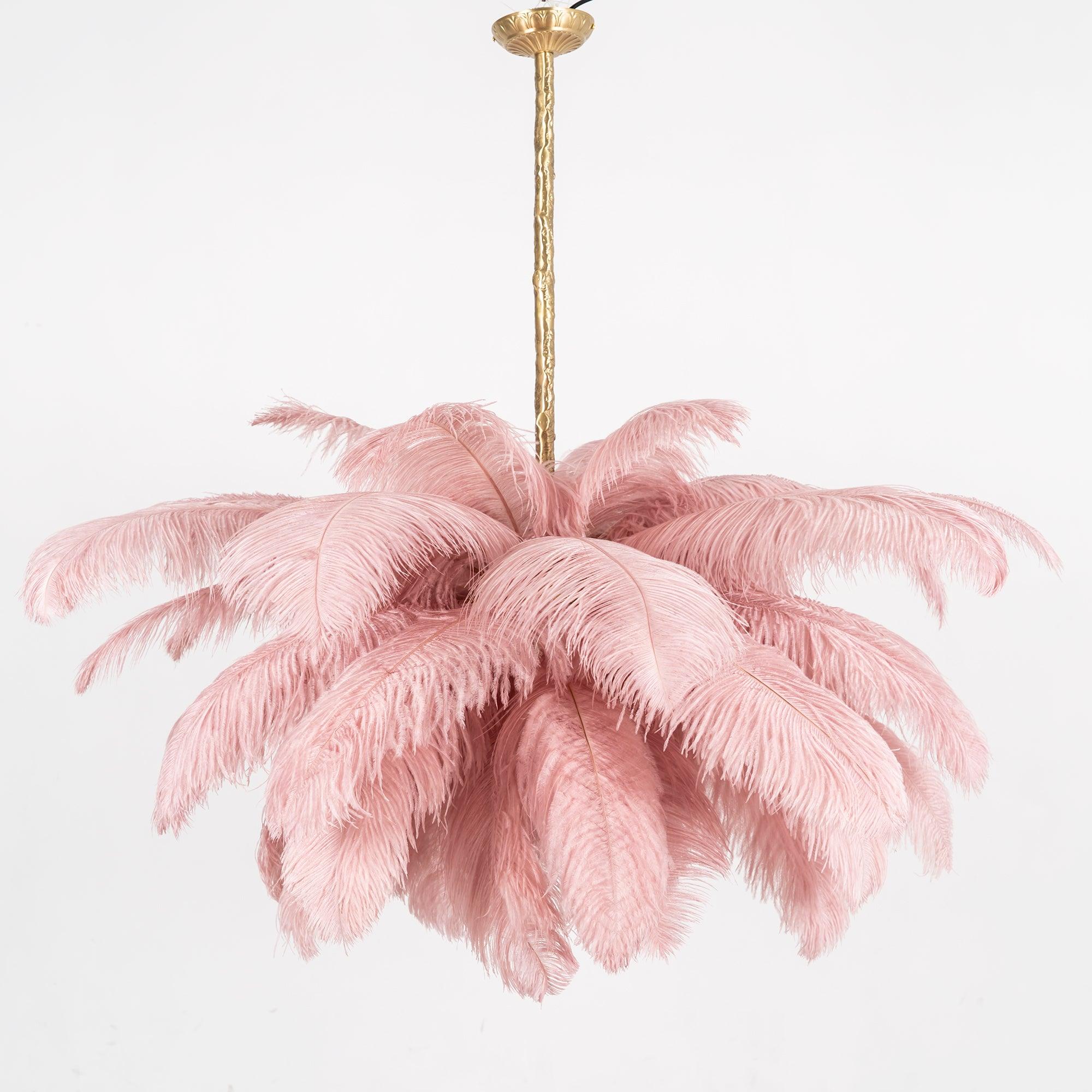 Natural Ostrich Feather Gasolier Chandelier with Polished Brass Frame for Luxury Interiors