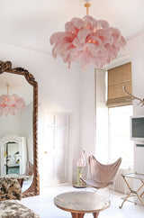 Natural Ostrich Feather Gasolier Chandelier with Polished Brass Frame for Luxury Interiors