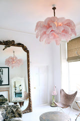 Natural Ostrich Feather Gasolier Chandelier with Polished Brass Frame for Luxury Interiors