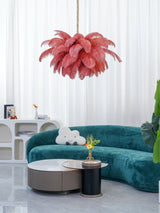 Natural Ostrich Feather Gasolier Chandelier with Polished Brass Frame for Luxury Interiors