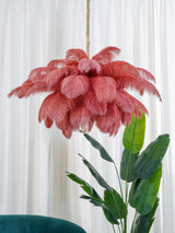 Natural Ostrich Feather Gasolier Chandelier with Polished Brass Frame for Luxury Interiors