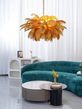 Natural Ostrich Feather Gasolier Chandelier with Polished Brass Frame for Luxury Interiors