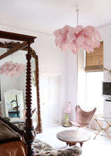 Natural Ostrich Feather Gasolier Chandelier with Polished Brass Frame for Luxury Interiors