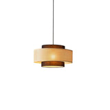Natural Rattan and Black Linen Dual Layer Drum Pendant Light for Modern Living Spaces