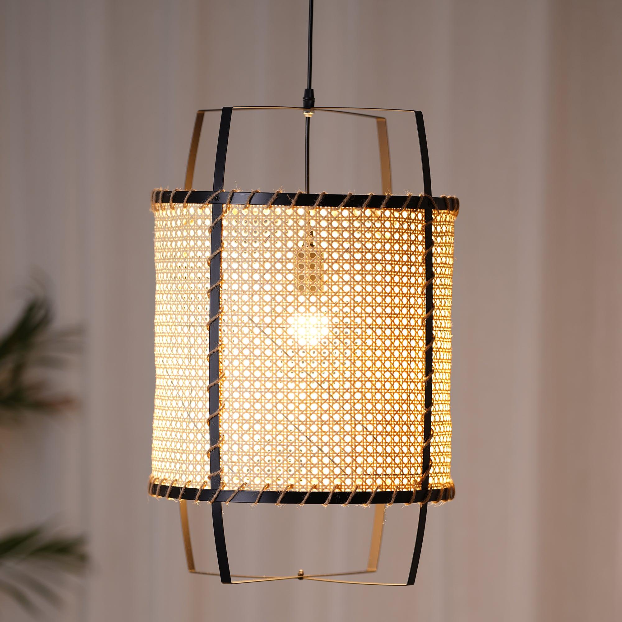 Natural Rattan Cane Webbing Pendant Light Handcrafted Bamboo Hanging Ceiling Lamp for Home Decor