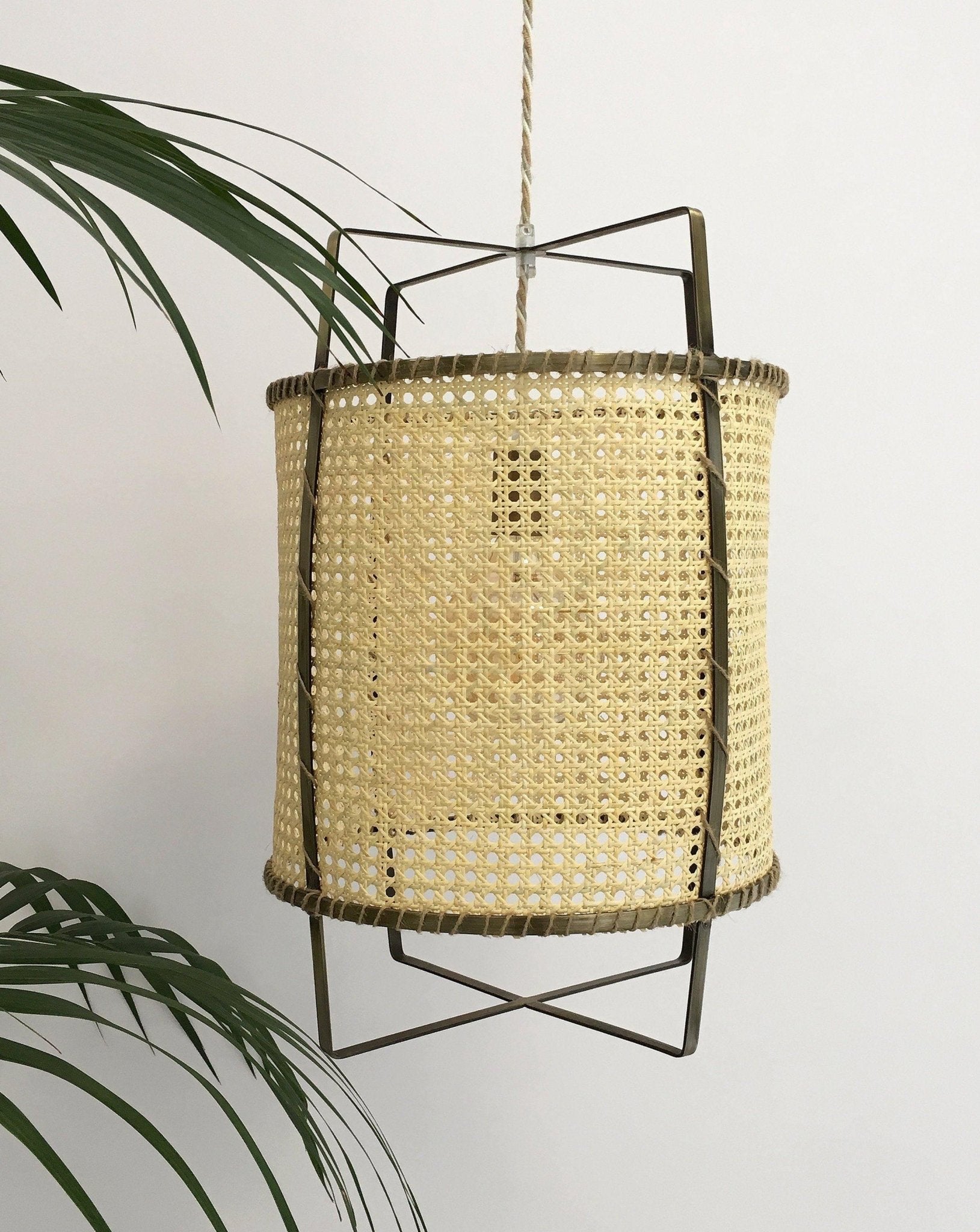 Natural Rattan Cane Webbing Pendant Light Handcrafted Bamboo Hanging Ceiling Lamp for Home Decor