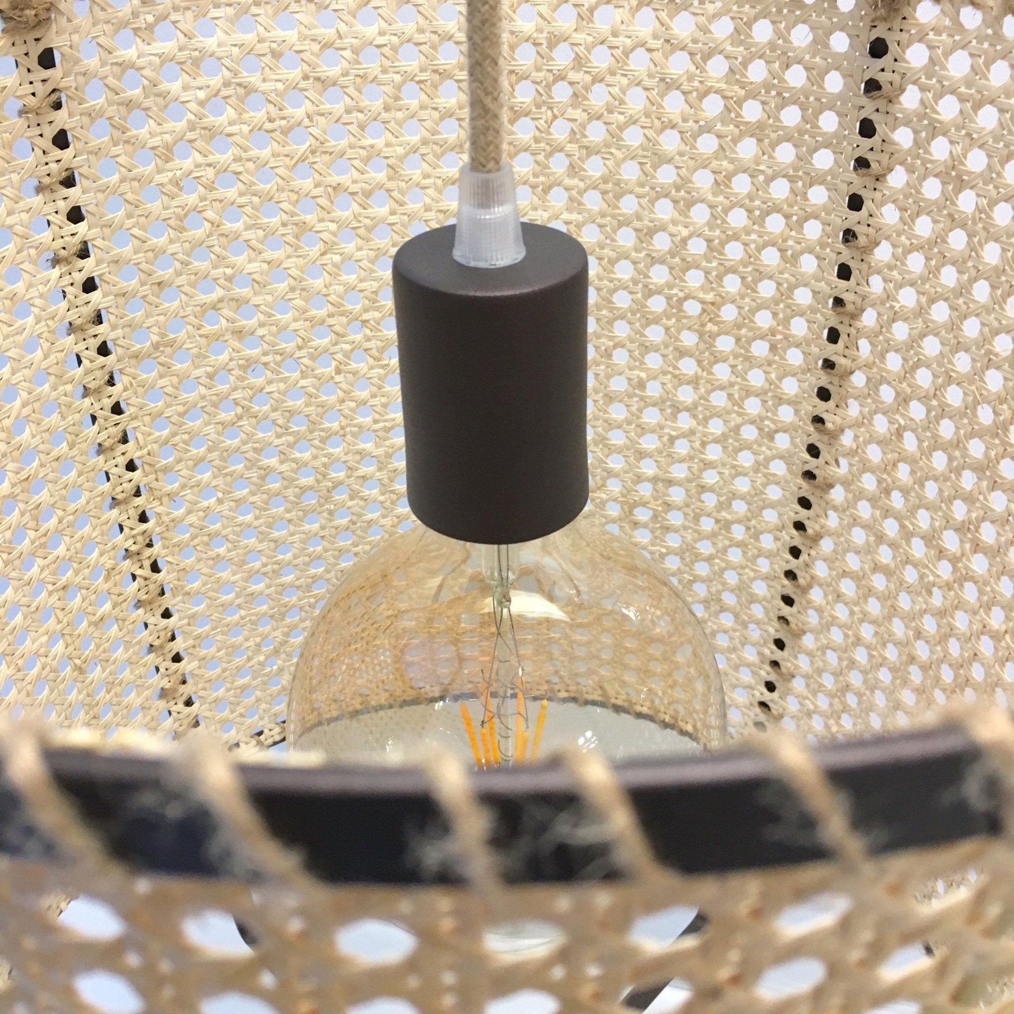 Natural Rattan Cane Webbing Pendant Light Handcrafted Bamboo Hanging Ceiling Lamp for Home Decor