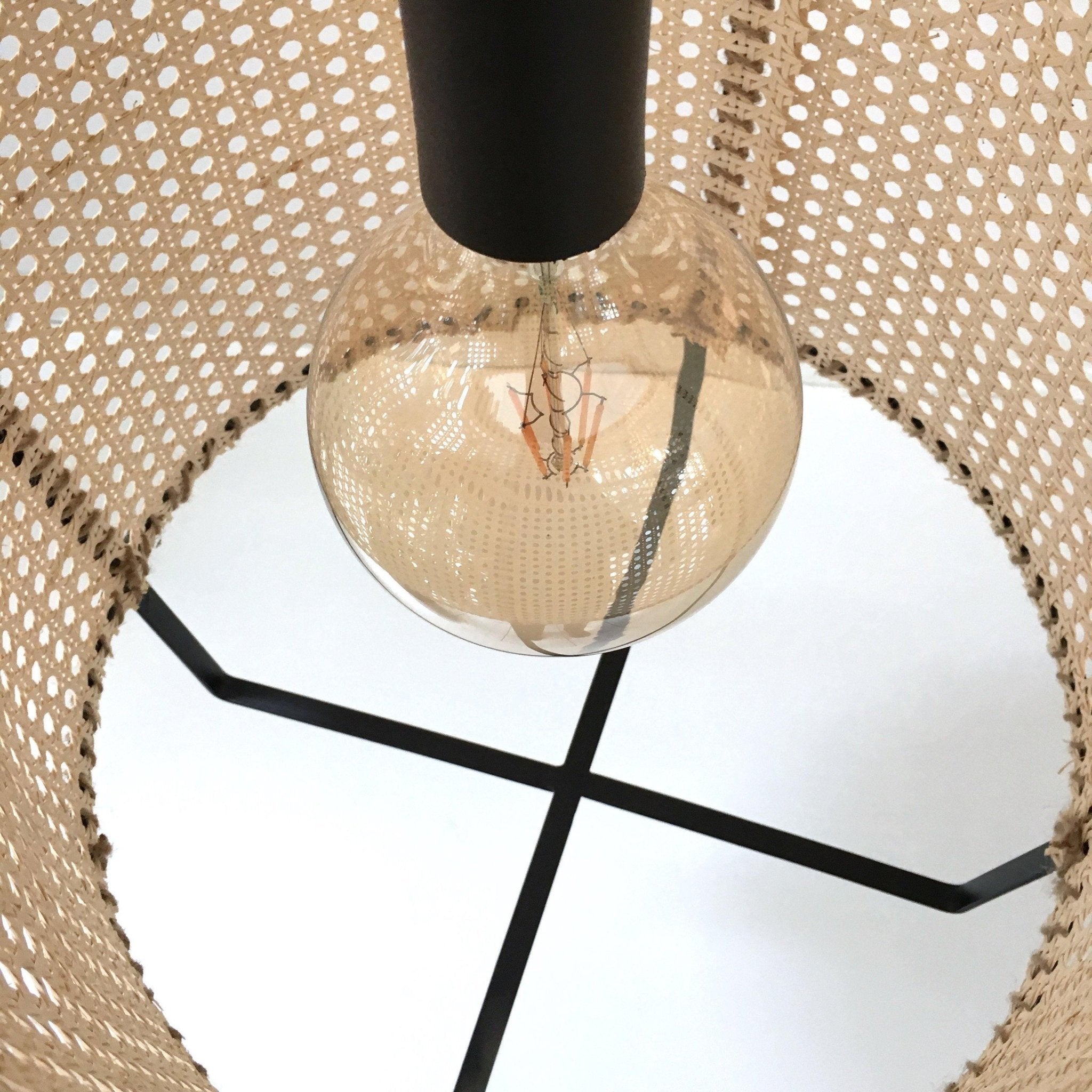 Natural Rattan Cane Webbing Pendant Light Handcrafted Bamboo Hanging Ceiling Lamp for Home Decor