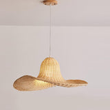 Natural Rattan Hat Shape Pendant Light 24 Inch Large Woven Hanging Fixture for Dining Room