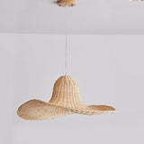 Natural Rattan Hat Shape Pendant Light 24 Inch Large Woven Hanging Fixture for Dining Room