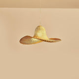 Natural Rattan Hat Shape Pendant Light 24 Inch Large Woven Hanging Fixture for Dining Room