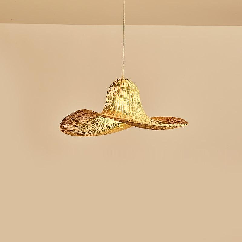 Natural Rattan Hat Shape Pendant Light 24 Inch Large Woven Hanging Fixture for Dining Room