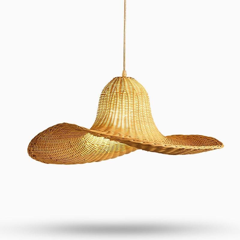 Natural Rattan Hat Shape Pendant Light 24 Inch Large Woven Hanging Fixture for Dining Room