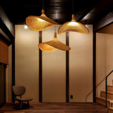 Natural Rattan Weave Hat Pendant Light Boho Style Woven Ceiling Hanging Lamp