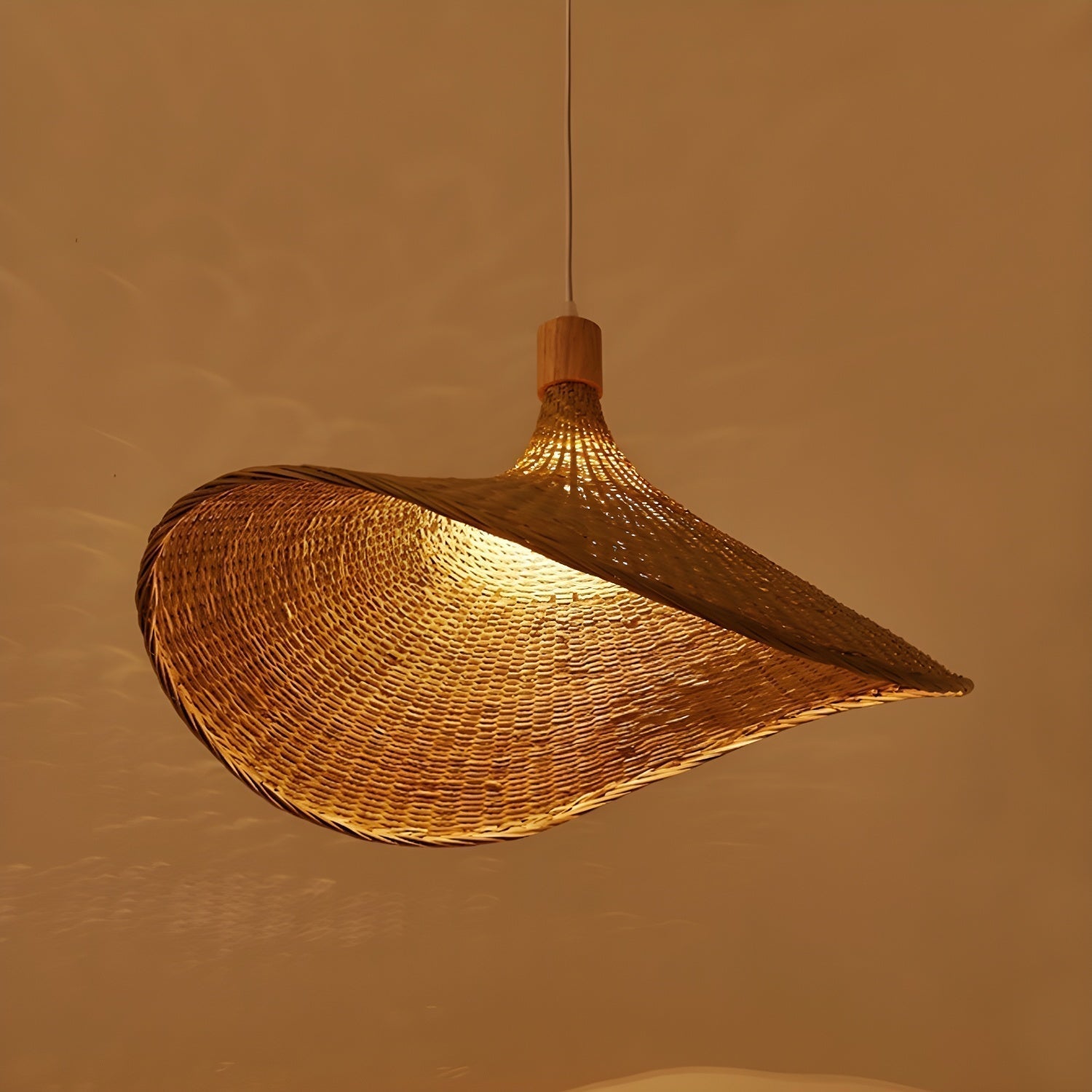 Natural Rattan Weave Hat Pendant Light Boho Style Woven Ceiling Hanging Lamp