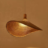 Natural Rattan Weave Hat Pendant Light Boho Style Woven Ceiling Hanging Lamp