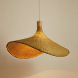 Natural Rattan Weave Hat Pendant Light Boho Style Woven Ceiling Hanging Lamp