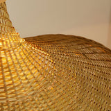 Natural Rattan Weave Hat Pendant Light Boho Style Woven Ceiling Hanging Lamp