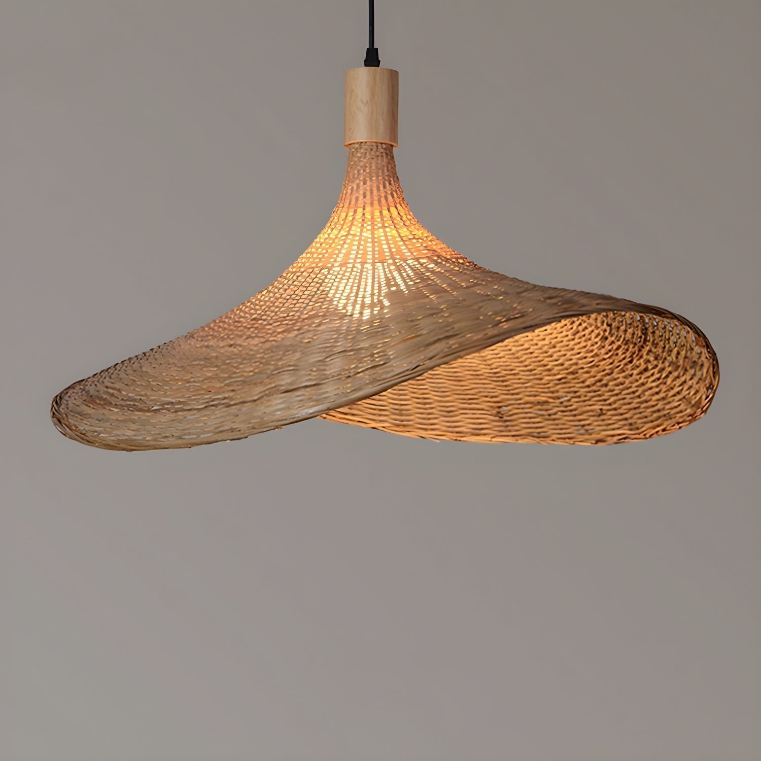 Natural Rattan Weave Hat Pendant Light Boho Style Woven Ceiling Hanging Lamp