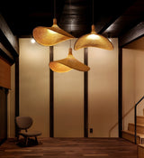 Natural Rattan Weave Hat Pendant Light Boho Style Woven Ceiling Hanging Lamp