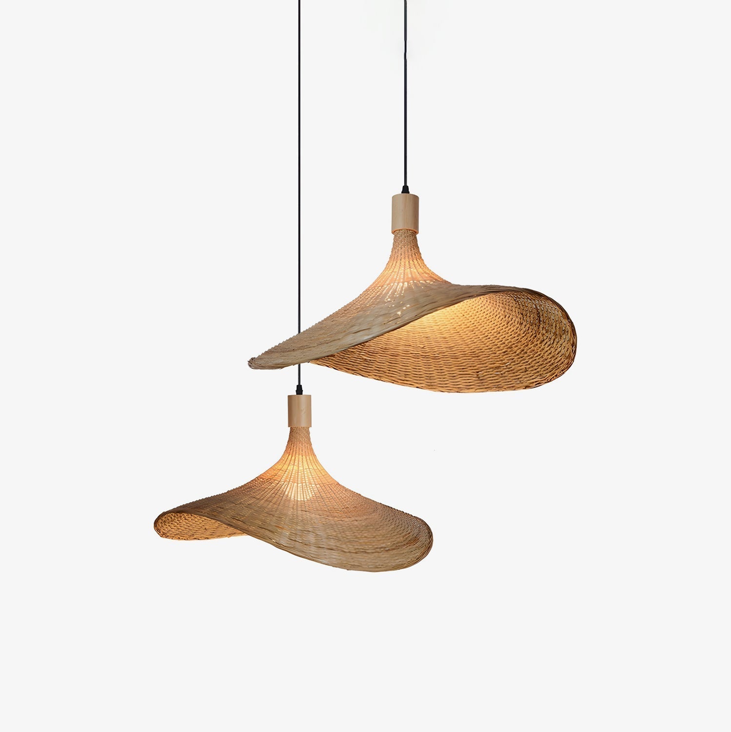 Natural Rattan Weave Hat Pendant Light Boho Style Woven Ceiling Hanging Lamp