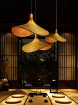 Natural Rattan Weave Hat Pendant Light Boho Style Woven Ceiling Hanging Lamp