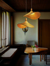 Natural Rattan Weave Hat Pendant Light Boho Style Woven Ceiling Hanging Lamp