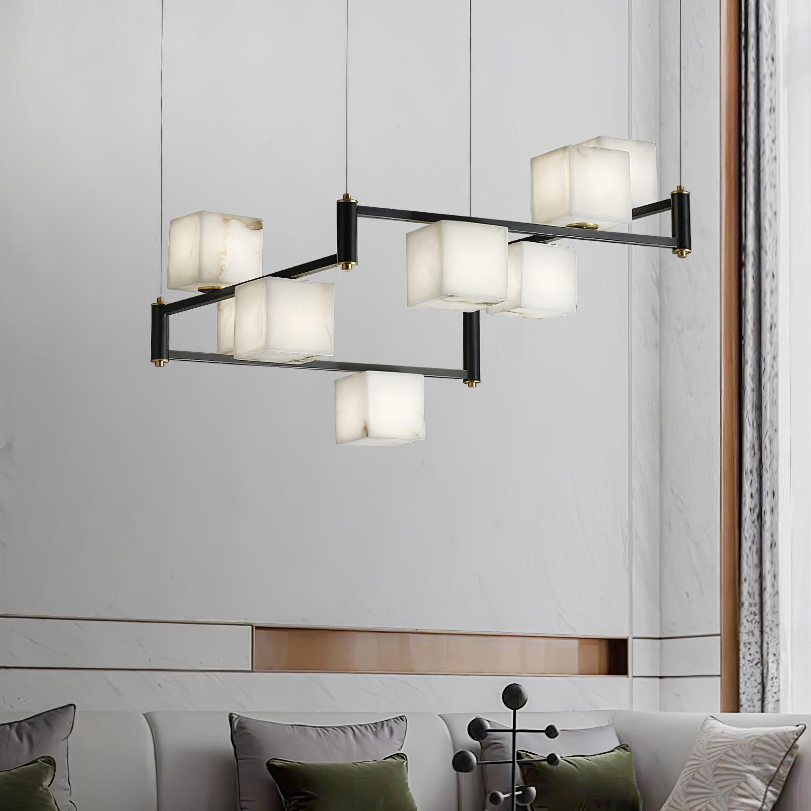 Natural Snowflake Alabaster Square Box Chandelier Lighting Fixture