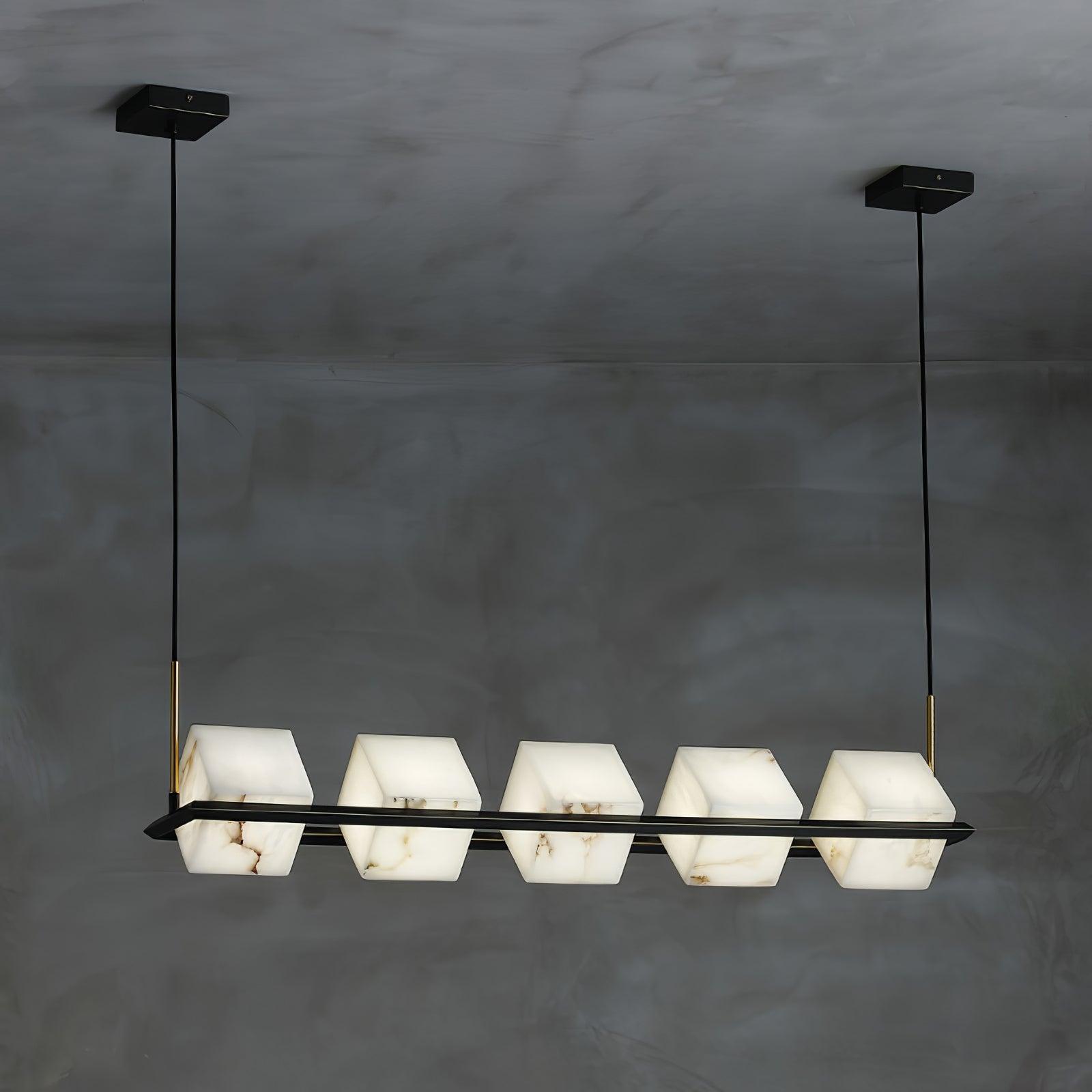 Natural Snowflake Alabaster Square Box Chandelier Lighting Fixture