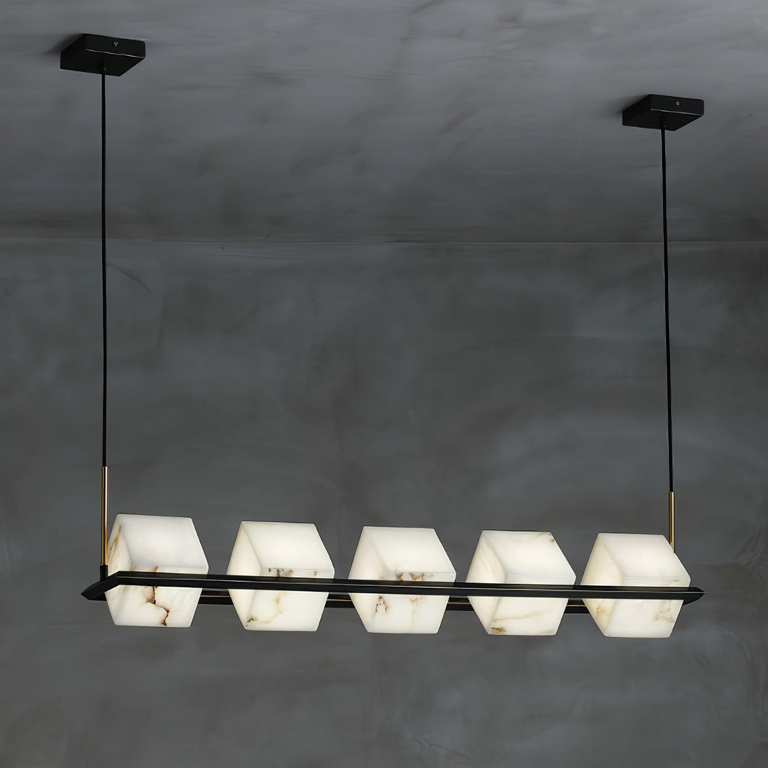 Natural Snowflake Alabaster Square Box Chandelier Lighting Fixture