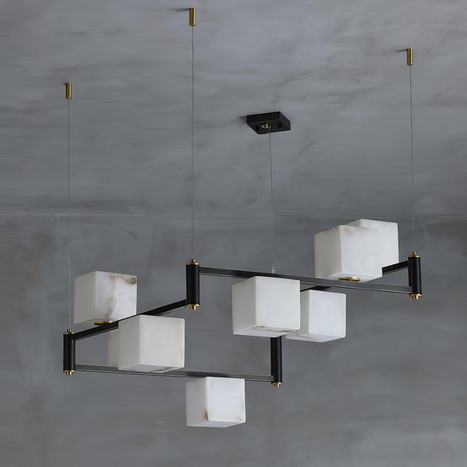 Natural Snowflake Alabaster Square Box Chandelier Lighting Fixture