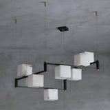 Natural Snowflake Alabaster Square Box Chandelier Lighting Fixture