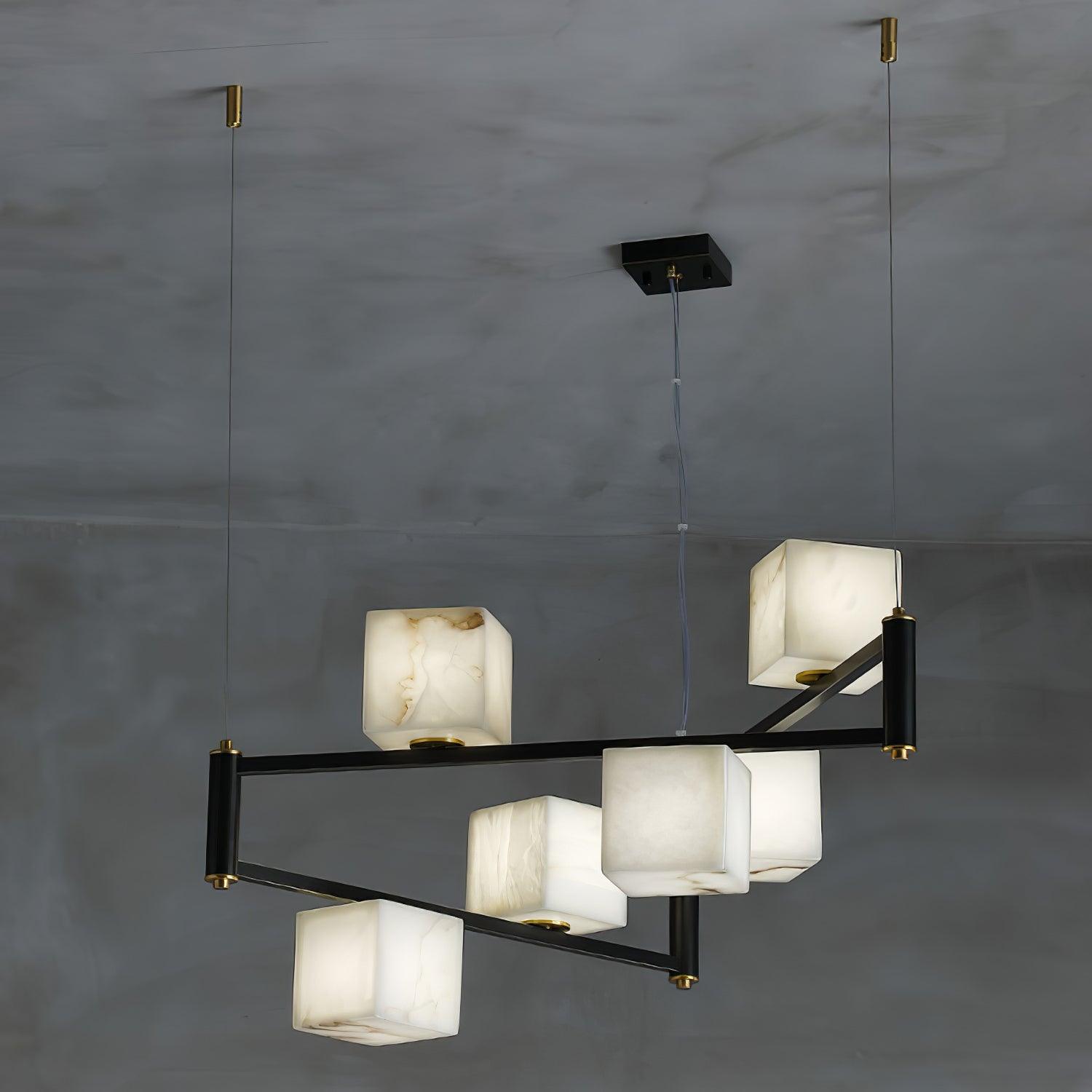 Natural Snowflake Alabaster Square Box Chandelier Lighting Fixture