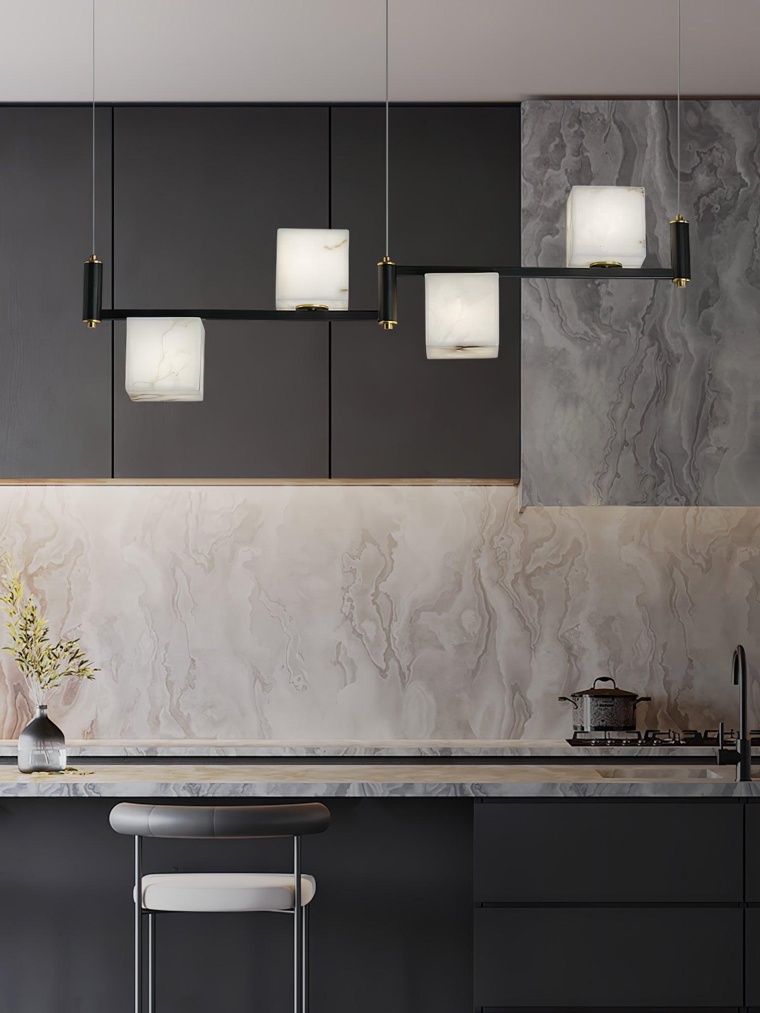 Natural Snowflake Alabaster Square Box Chandelier Lighting Fixture