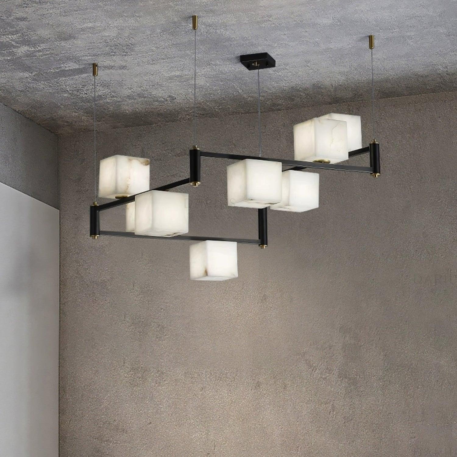 Natural Snowflake Alabaster Square Box Chandelier Lighting Fixture