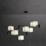 Natural Snowflake Alabaster Square Box Chandelier Lighting Fixture