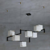 Natural Snowflake Alabaster Square Box Chandelier Lighting Fixture