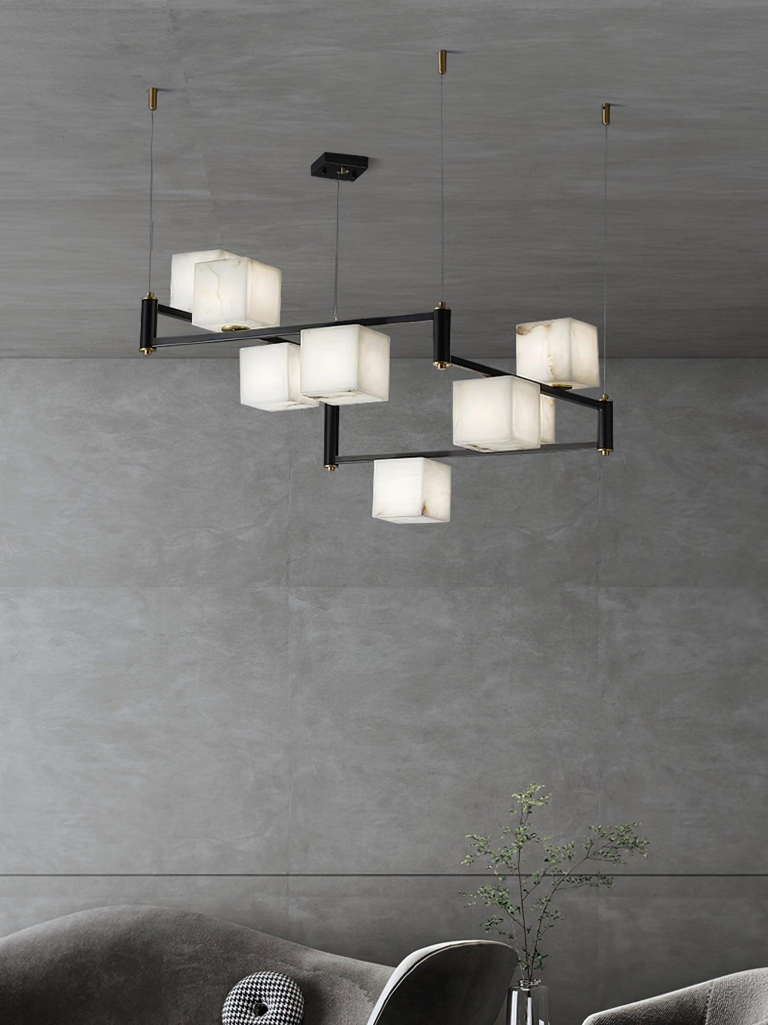 Natural Snowflake Alabaster Square Box Chandelier Lighting Fixture