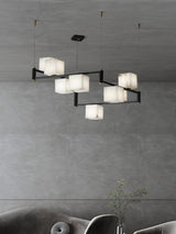 Natural Snowflake Alabaster Square Box Chandelier Lighting Fixture